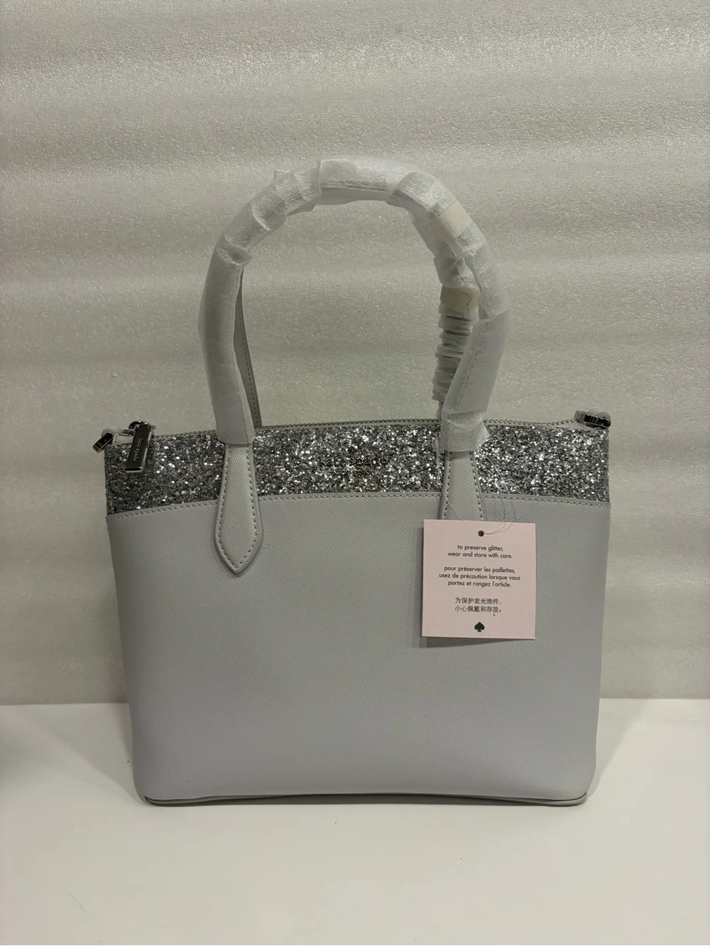 kate spade Silver-Trim Light Gray Leather Tote